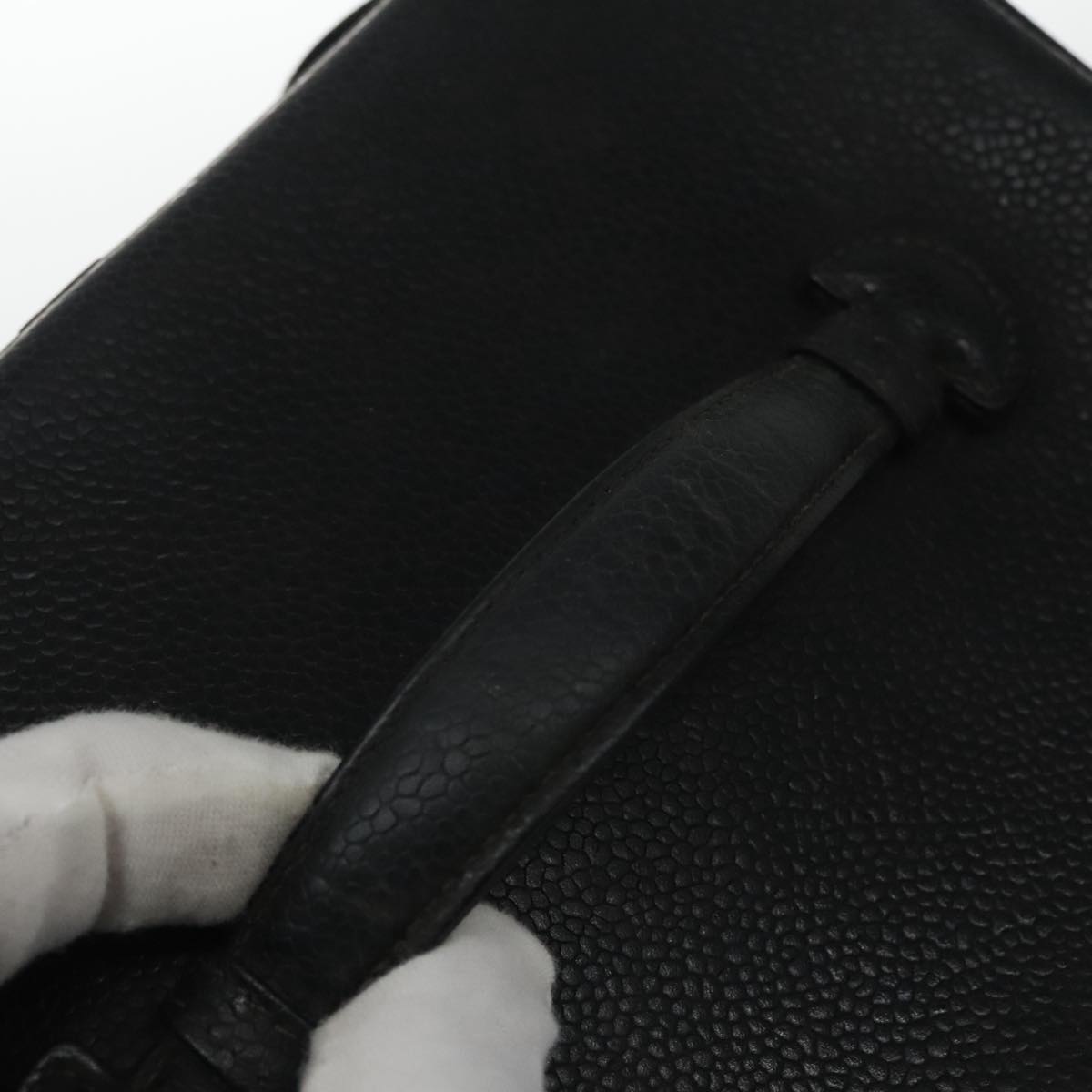 CHANEL Vanity COCO Mark Pouch Caviar Skin Black Gold CC 96508