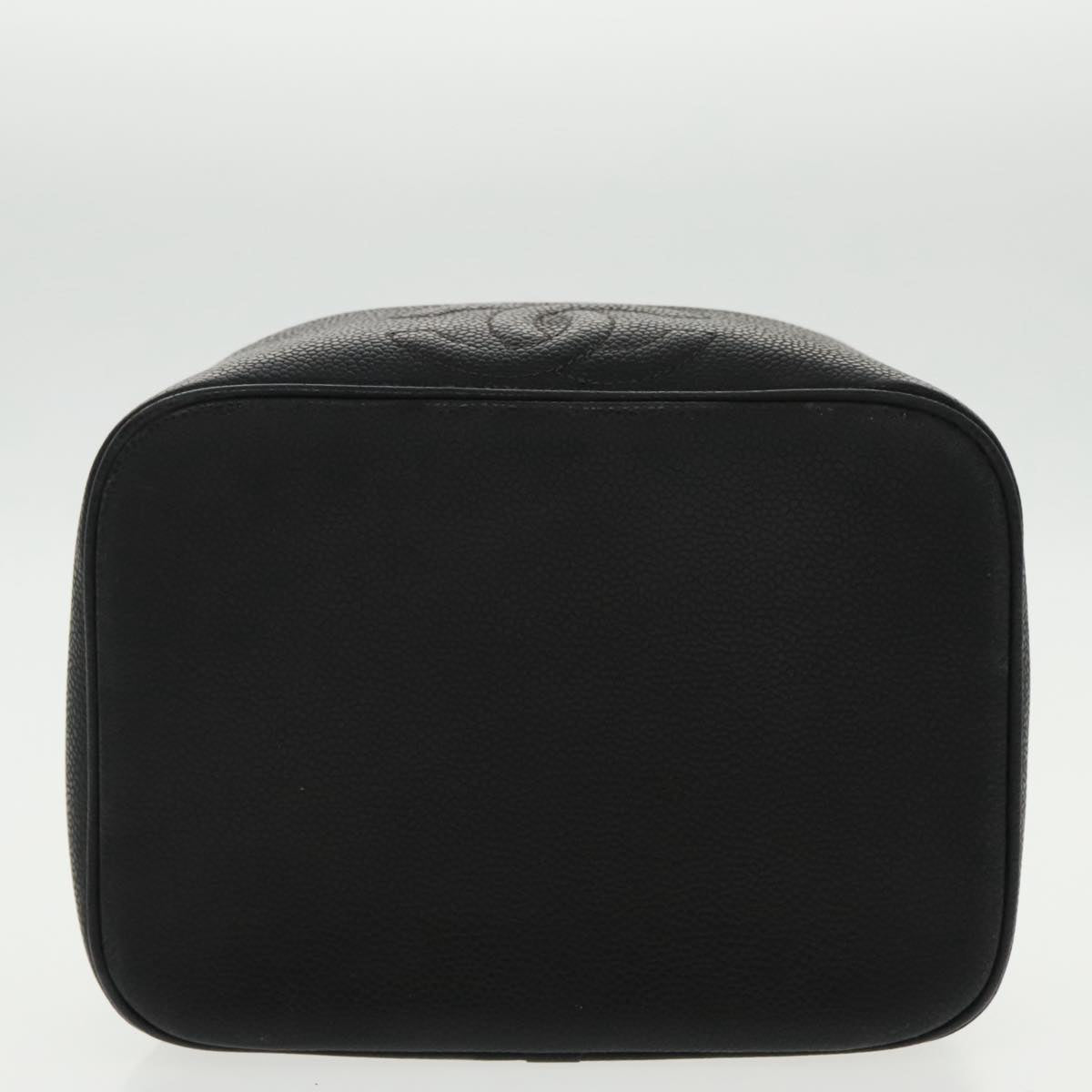 CHANEL Vanity COCO Mark Pouch Caviar Skin Black Gold CC 96508