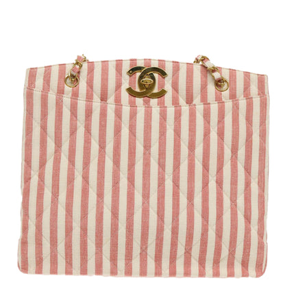 CHANEL Matelasse Chain Shoulder Bag Canvas Gold Pink CC 96691S