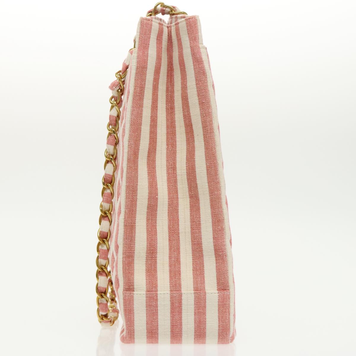 CHANEL Matelasse Chain Shoulder Bag Canvas Gold Pink CC 96691S