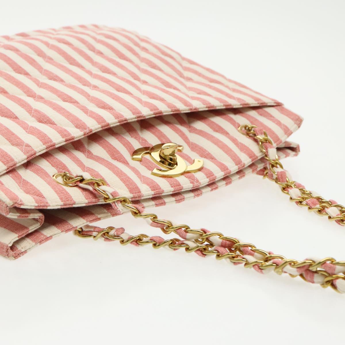 CHANEL Matelasse Chain Shoulder Bag Canvas Gold Pink CC 96691S