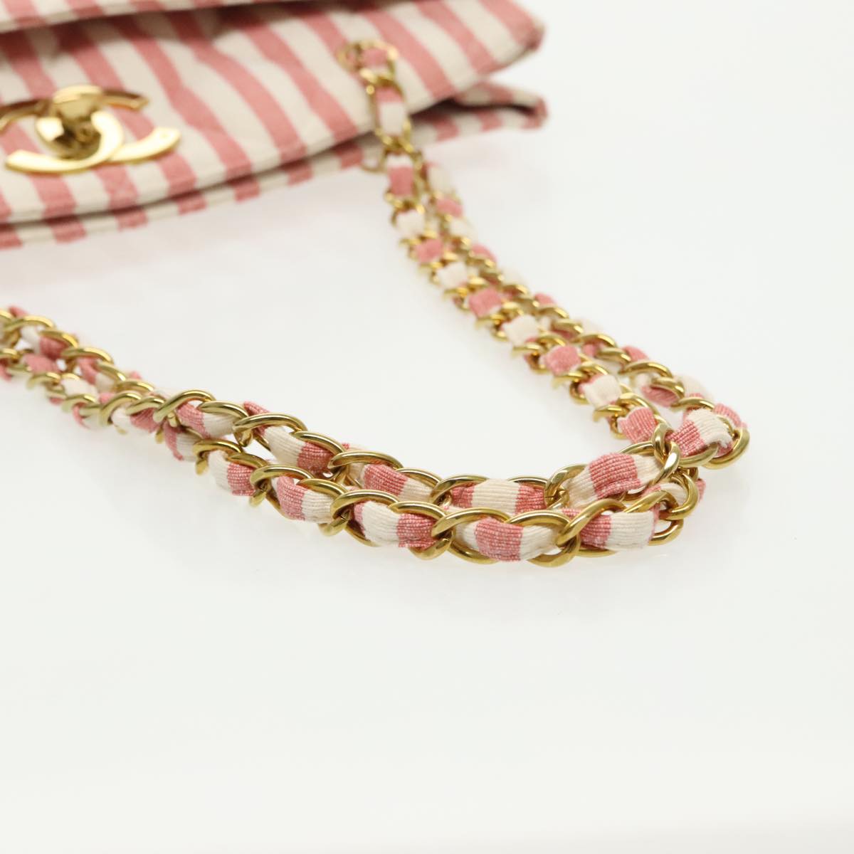 CHANEL Matelasse Chain Shoulder Bag Canvas Gold Pink CC 96691S