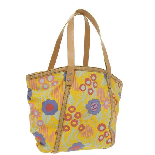 CHANEL High Summer Tote Bag Canvas Silver Yellow CC 96692