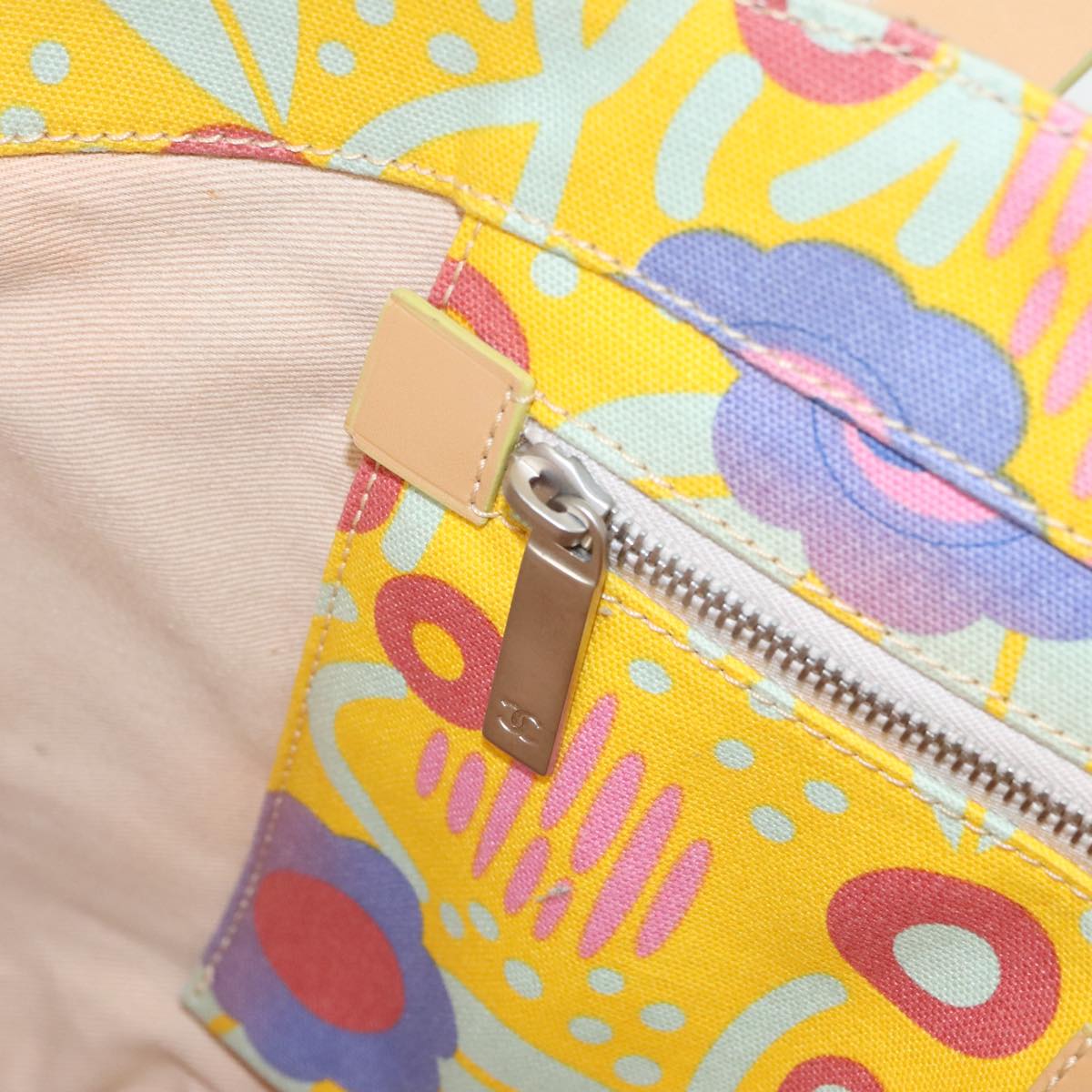 CHANEL High Summer Tote Bag Canvas Silver Yellow CC 96692