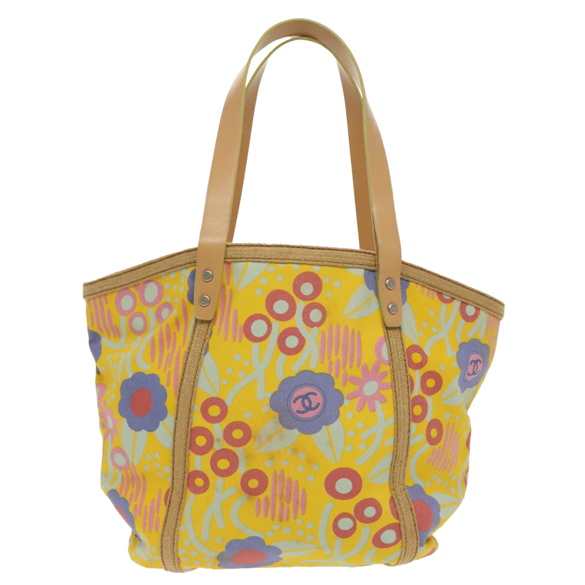 CHANEL High Summer Tote Bag Canvas Silver Yellow CC 96692