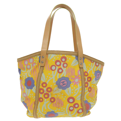 CHANEL High Summer Tote Bag Canvas Silver Yellow CC 96692
