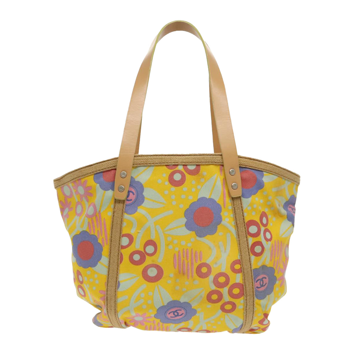CHANEL High Summer Tote Bag Canvas Silver Yellow CC 96692
