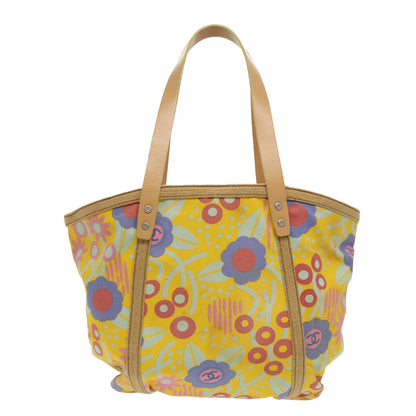 CHANEL High Summer Tote Bag Canvas Silver Yellow CC 96692