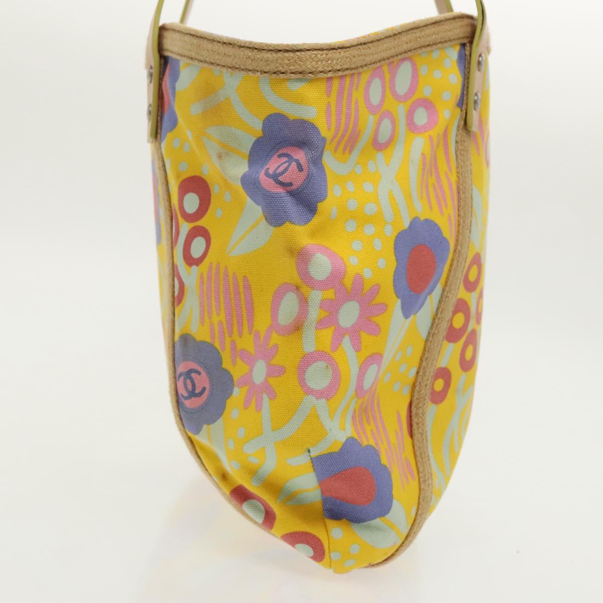 CHANEL High Summer Tote Bag Canvas Silver Yellow CC 96692