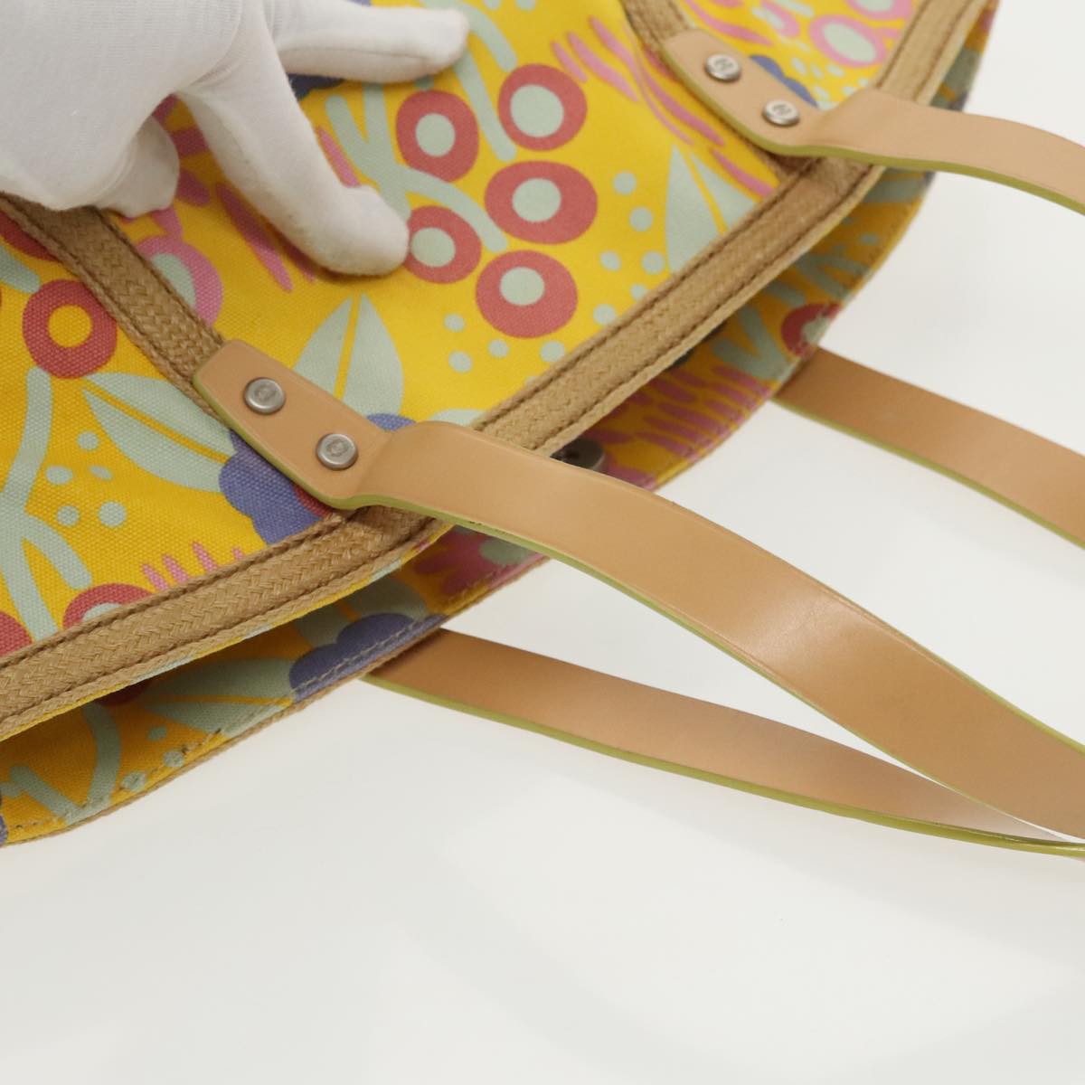 CHANEL High Summer Tote Bag Canvas Silver Yellow CC 96692