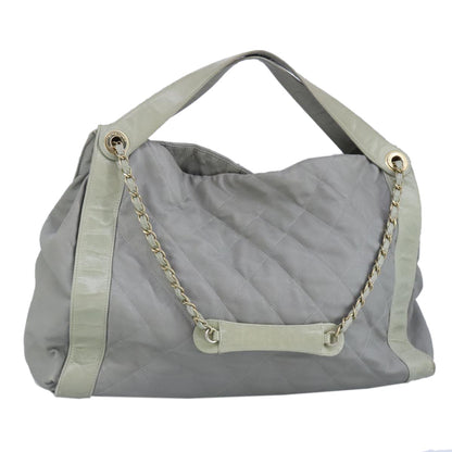 CHANEL Chain Shoulder Bag Leather 2way Gray Gold CC 96778