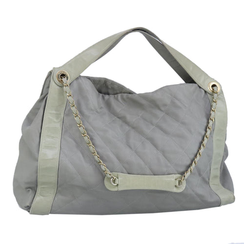 CHANEL Chain Shoulder Bag Leather 2way Gray Gold CC 96778