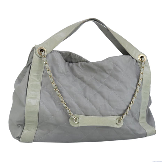 CHANEL Chain Shoulder Bag Leather 2way Gray Gold CC 96778