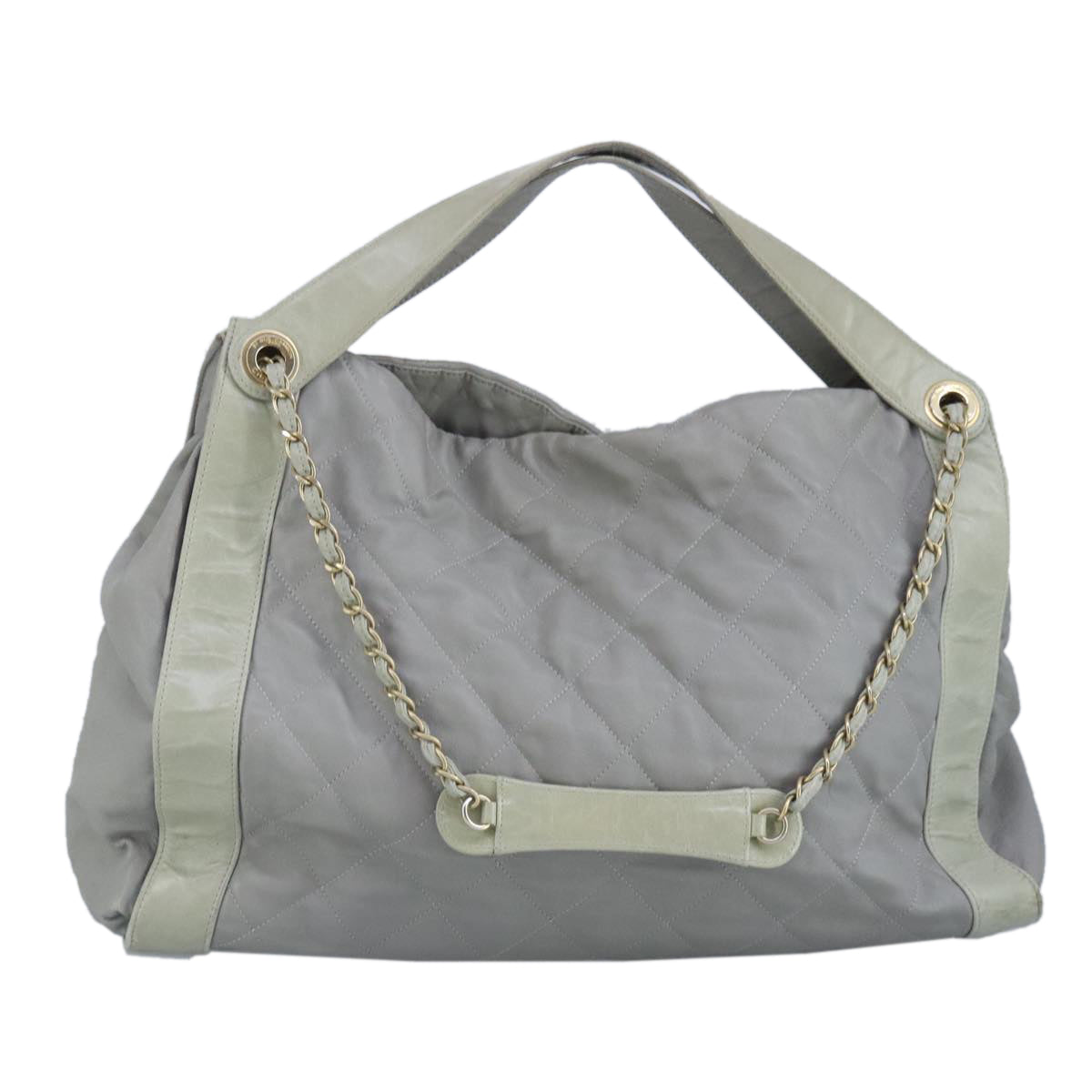 CHANEL Chain Shoulder Bag Leather 2way Gray Gold CC 96778