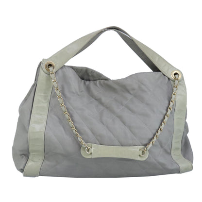 CHANEL Chain Shoulder Bag Leather 2way Gray Gold CC 96778