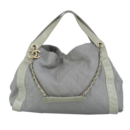 CHANEL Chain Shoulder Bag Leather 2way Gray Gold CC 96778