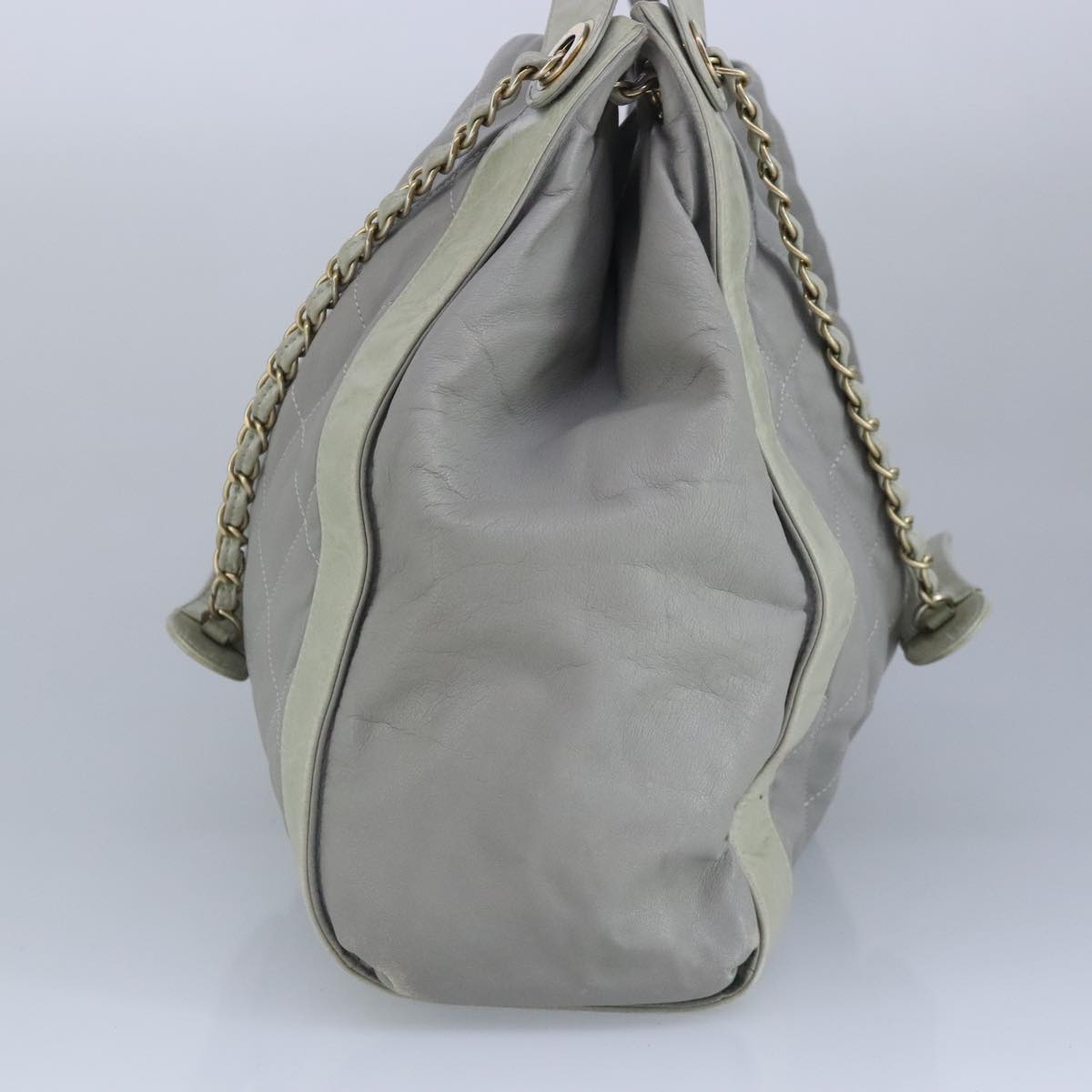 CHANEL Chain Shoulder Bag Leather 2way Gray Gold CC 96778