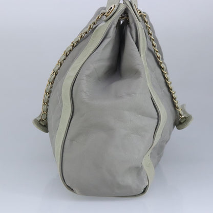 CHANEL Chain Shoulder Bag Leather 2way Gray Gold CC 96778
