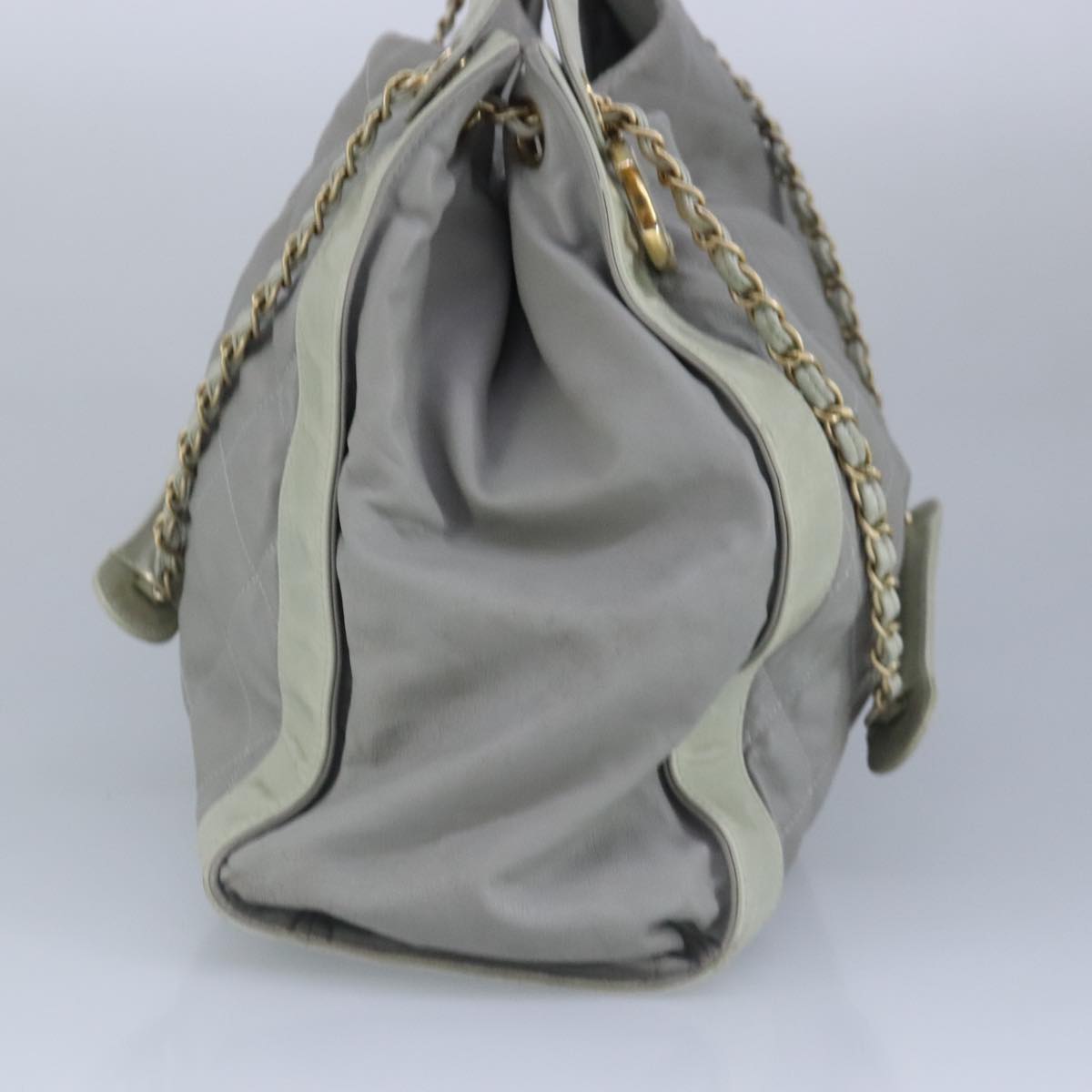 CHANEL Chain Shoulder Bag Leather 2way Gray Gold CC 96778