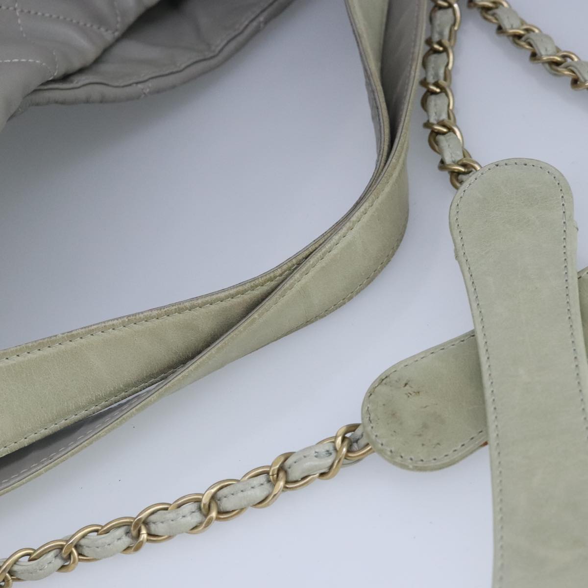 CHANEL Chain Shoulder Bag Leather 2way Gray Gold CC 96778