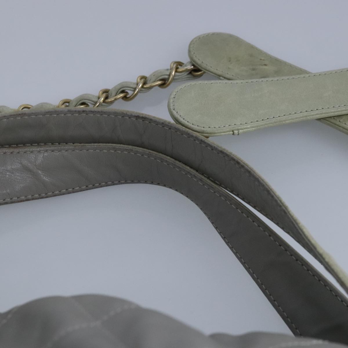CHANEL Chain Shoulder Bag Leather 2way Gray Gold CC 96778