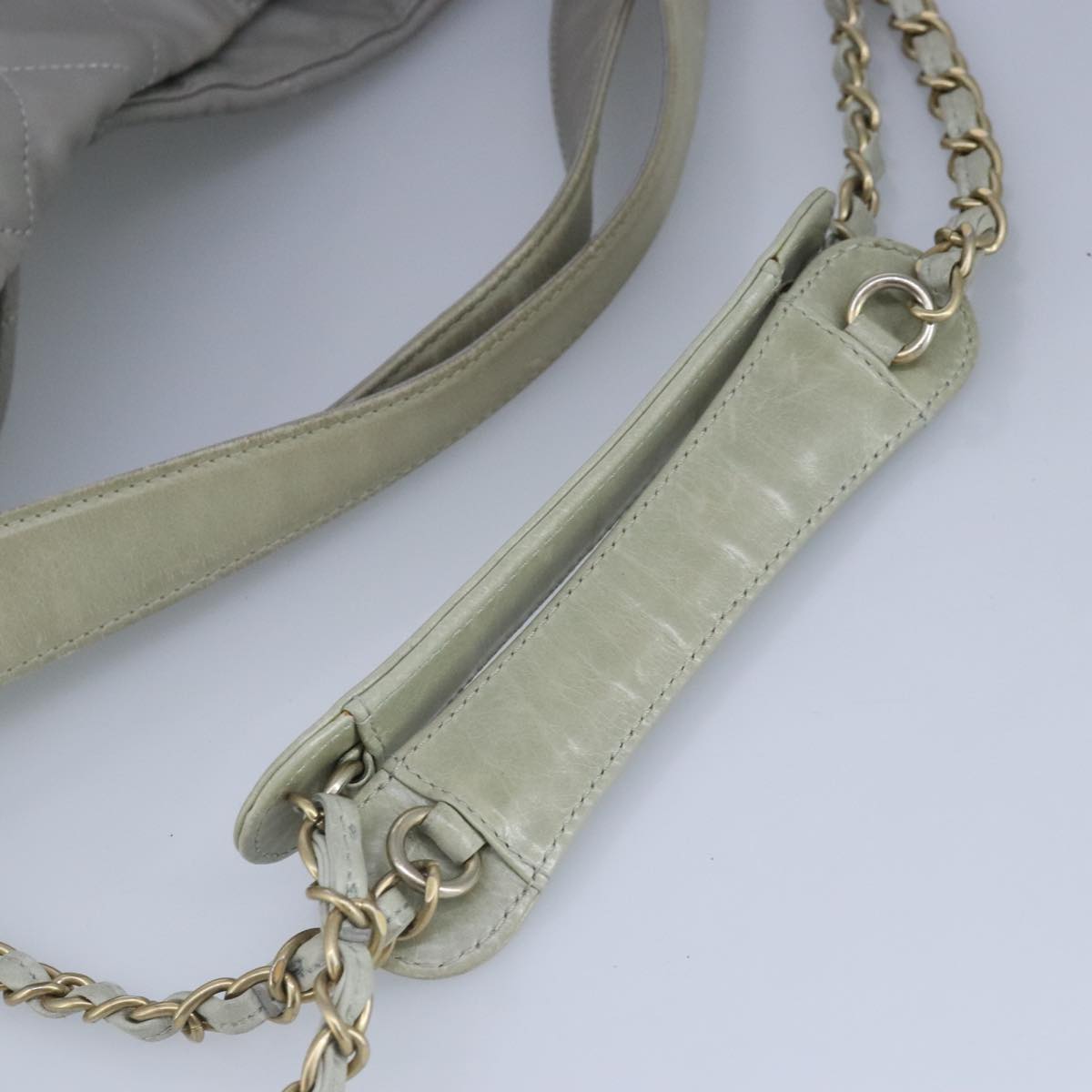 CHANEL Chain Shoulder Bag Leather 2way Gray Gold CC 96778