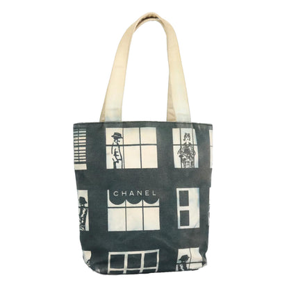 CHANEL Windows Tote Bag Canvas Gold Black CC 97017