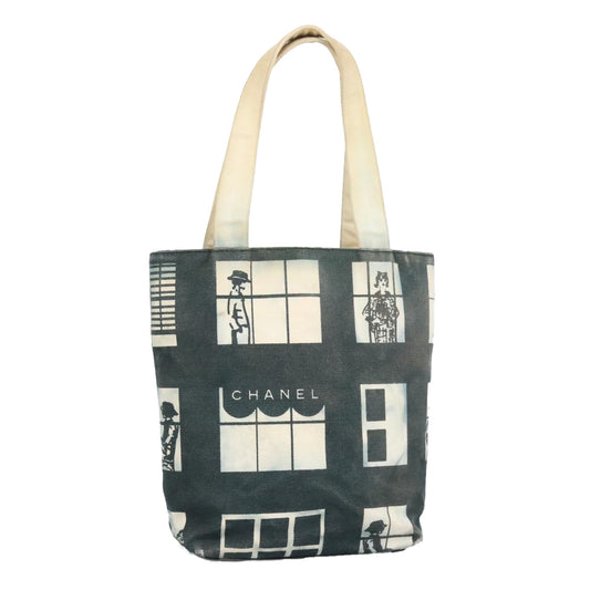 CHANEL Windows Tote Bag Canvas Gold Black CC 97017