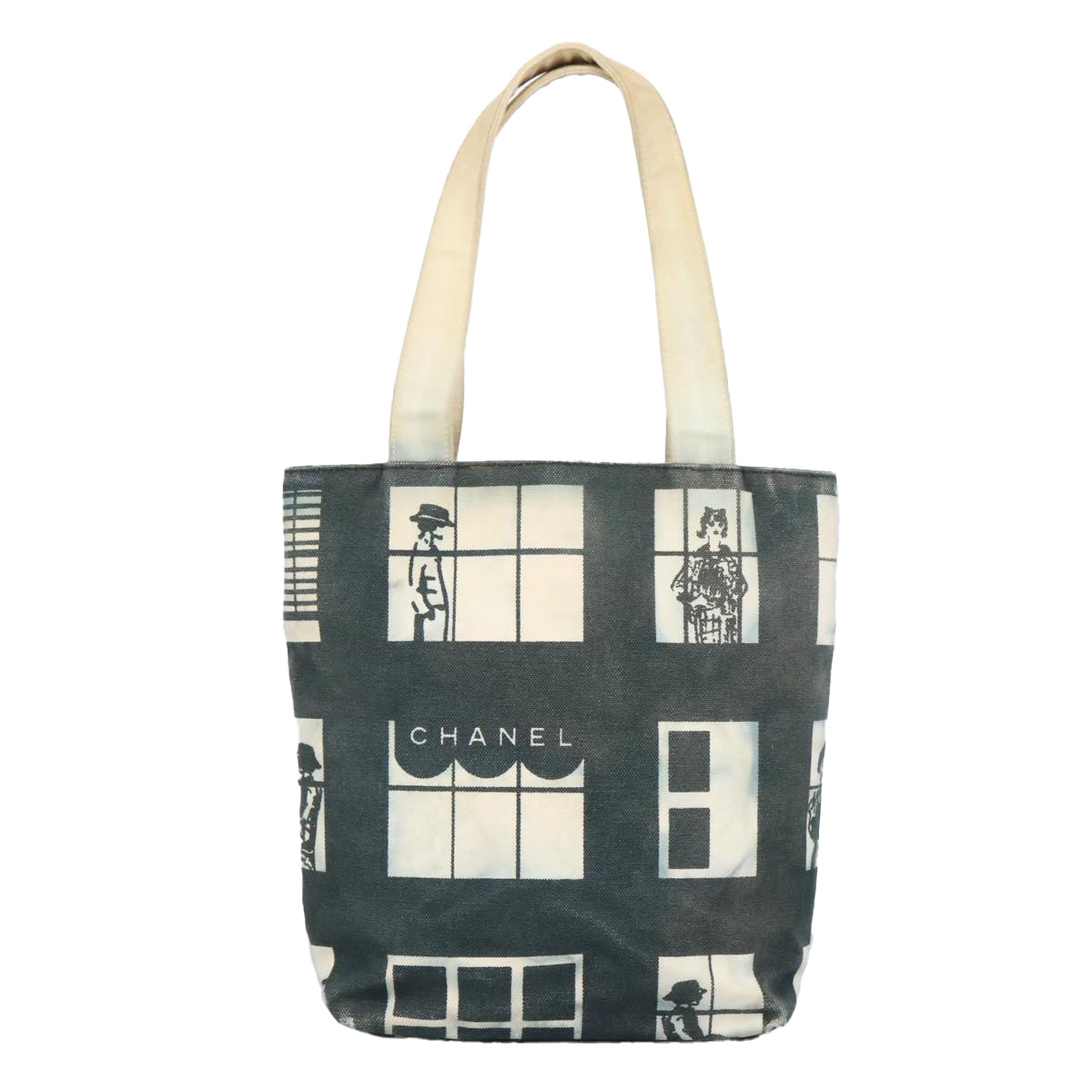 CHANEL Windows Tote Bag Canvas Gold Black CC 97017