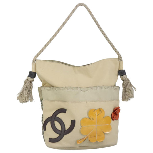 CHANEL Shoulder Bag Canvas Beige CC 97022