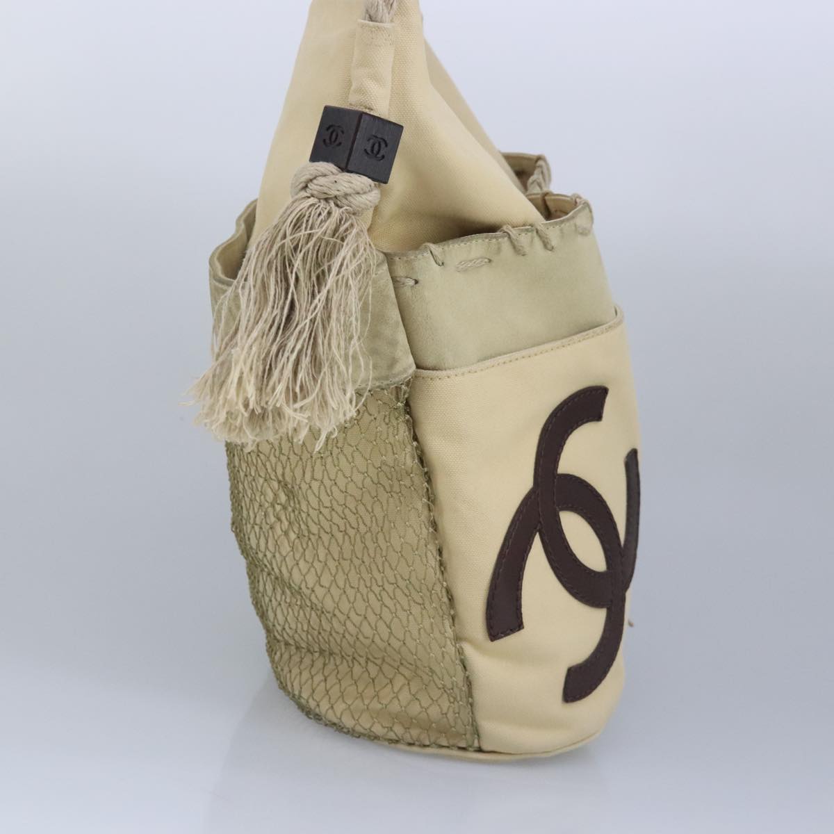 CHANEL Shoulder Bag Canvas Beige CC 97022