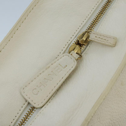 CHANEL Shoulder Bag Leather White Gold CC 97045