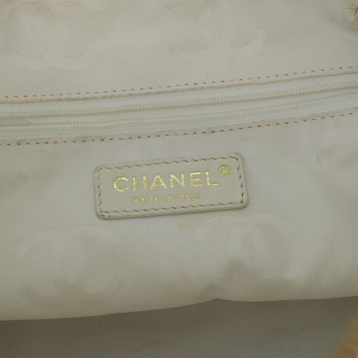 CHANEL Shoulder Bag Leather White Gold CC 97045