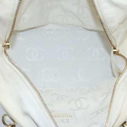 CHANEL Shoulder Bag Leather White Gold CC 97045