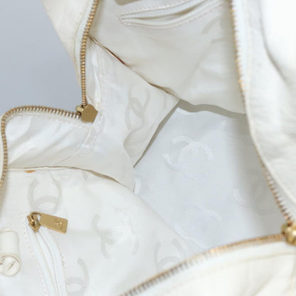 CHANEL Shoulder Bag Leather White Gold CC 97045