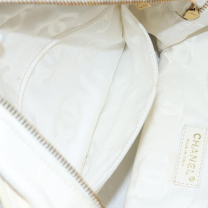 CHANEL Shoulder Bag Leather White Gold CC 97045
