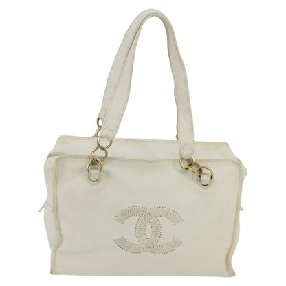 CHANEL Shoulder Bag Leather White Gold CC 97045