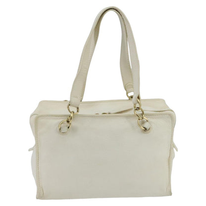 CHANEL Shoulder Bag Leather White Gold CC 97045
