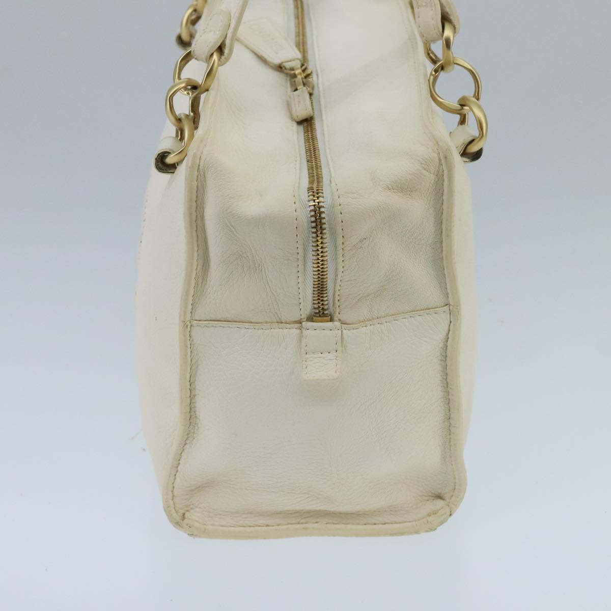 CHANEL Shoulder Bag Leather White Gold CC 97045