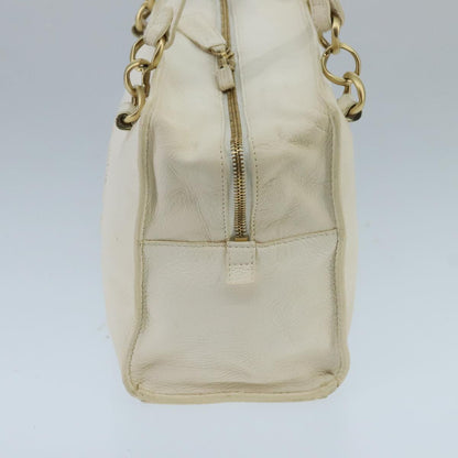 CHANEL Shoulder Bag Leather White Gold CC 97045
