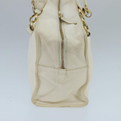 CHANEL Shoulder Bag Leather White Gold CC 97045