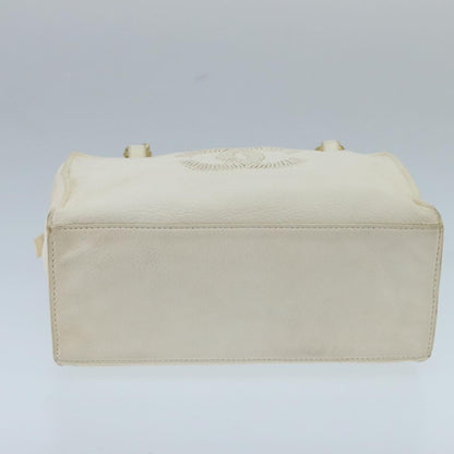 CHANEL Shoulder Bag Leather White Gold CC 97045