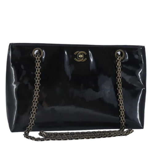 CHANEL Chain Shoulder Bag Patent leather Black CC 97053