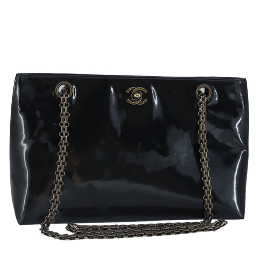 CHANEL Chain Shoulder Bag Patent leather Black CC 97053