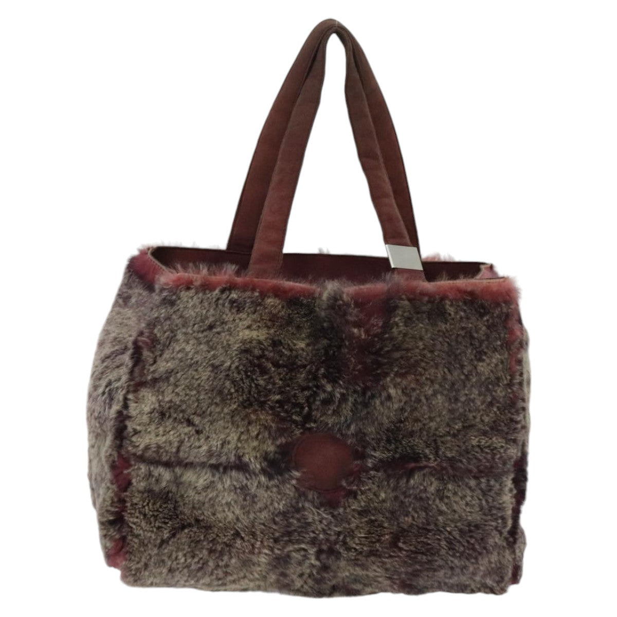 CHANEL Tote Bag Wine Red Brown Silver CC 97054