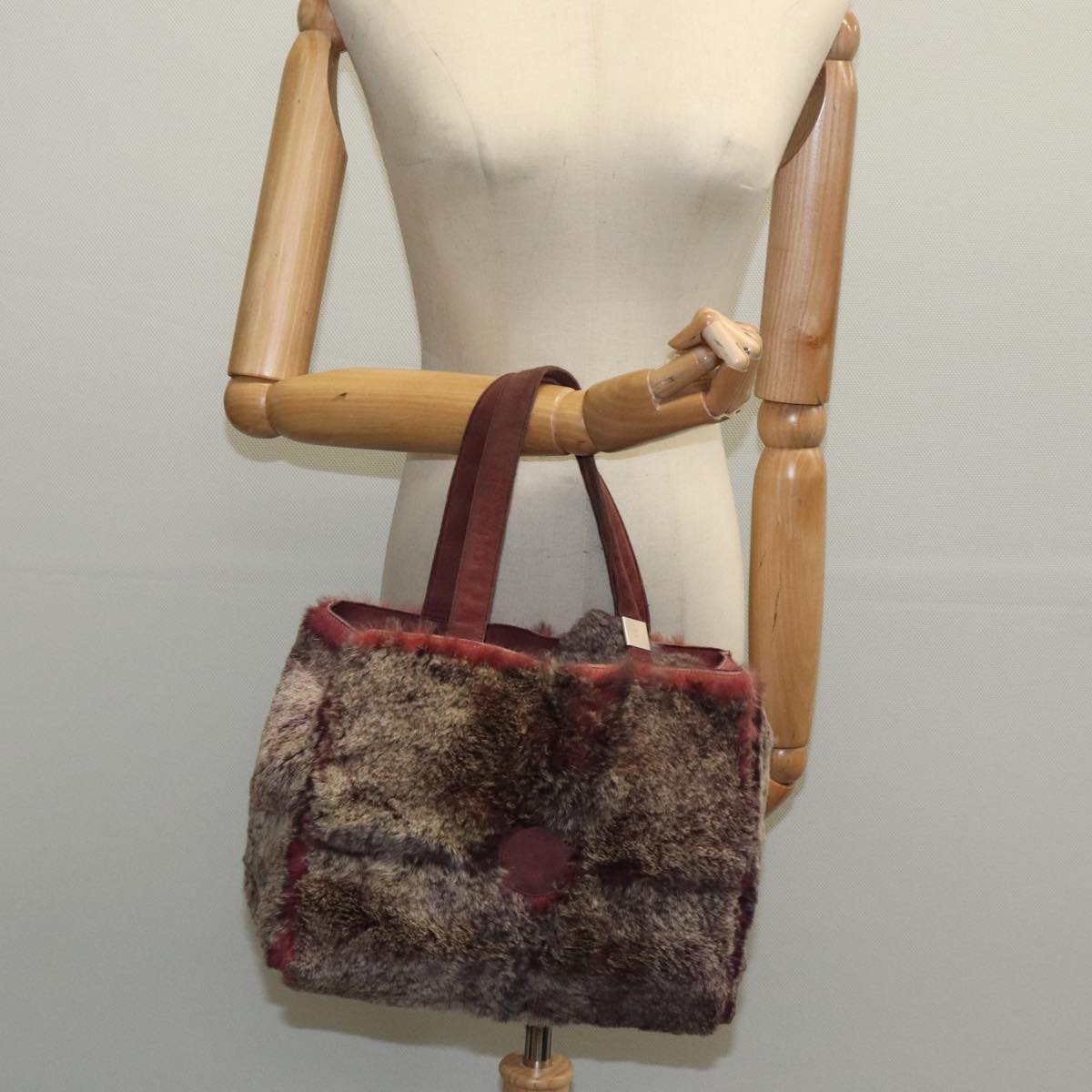 CHANEL Tote Bag Wine Red Brown Silver CC 97054