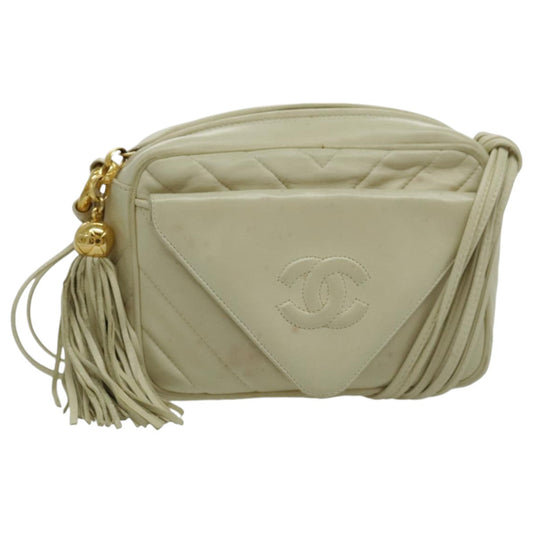 CHANEL V Stitch Shoulder Bag Lamb Skin Gold Beige CC 97147