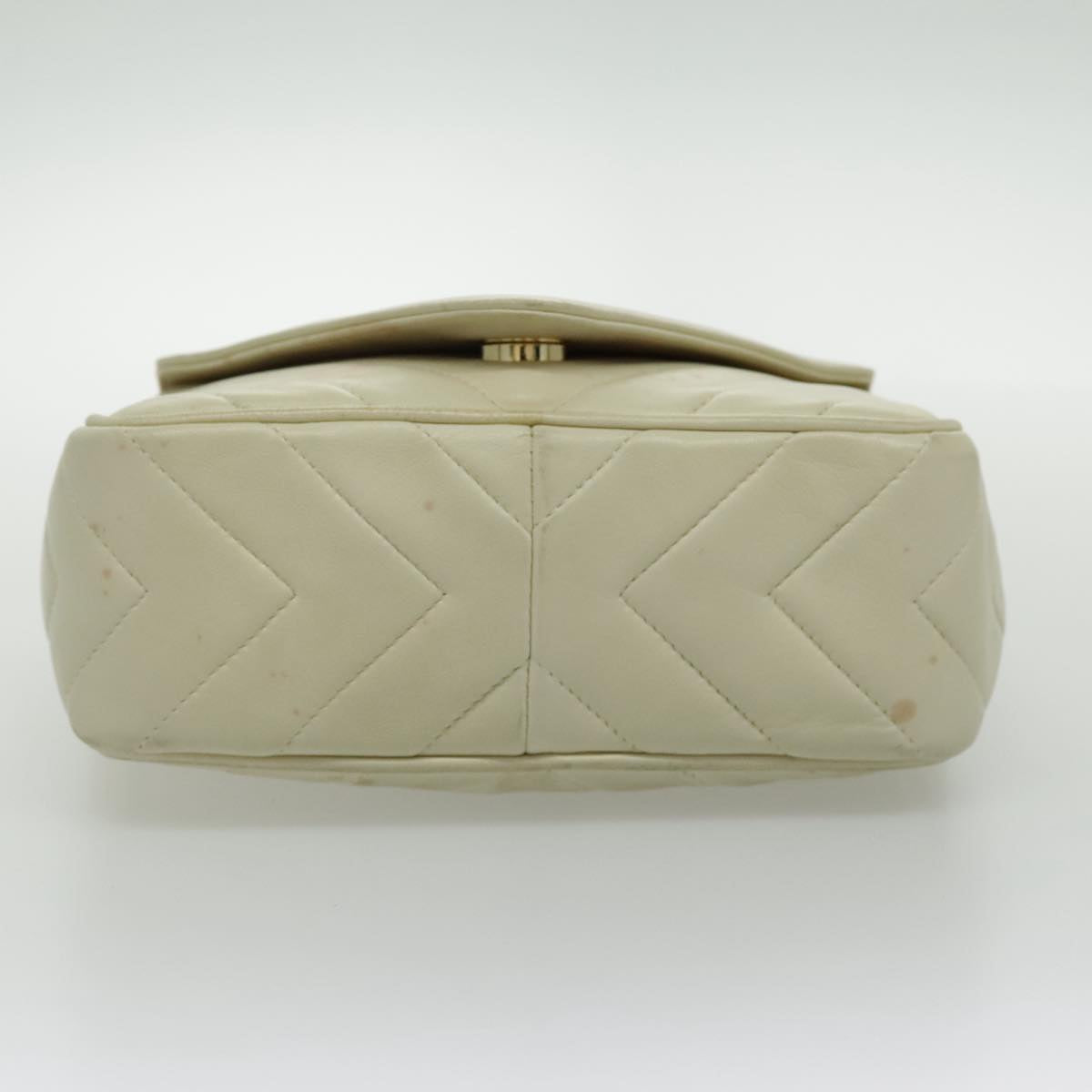 CHANEL V Stitch Shoulder Bag Lamb Skin Gold Beige CC 97147