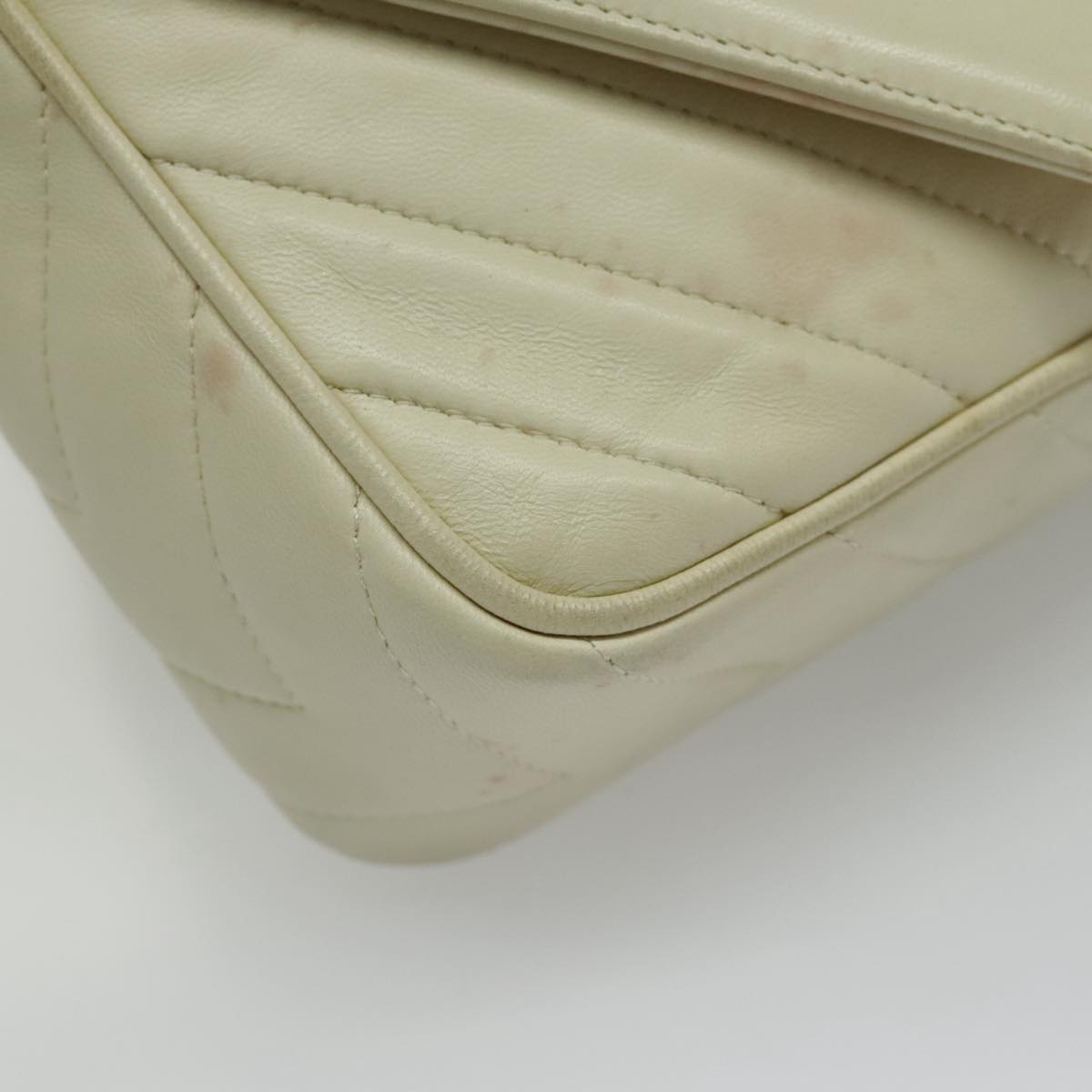 CHANEL V Stitch Shoulder Bag Lamb Skin Gold Beige CC 97147