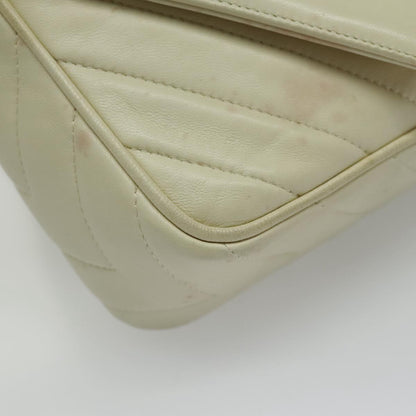 CHANEL V Stitch Shoulder Bag Lamb Skin Gold Beige CC 97147